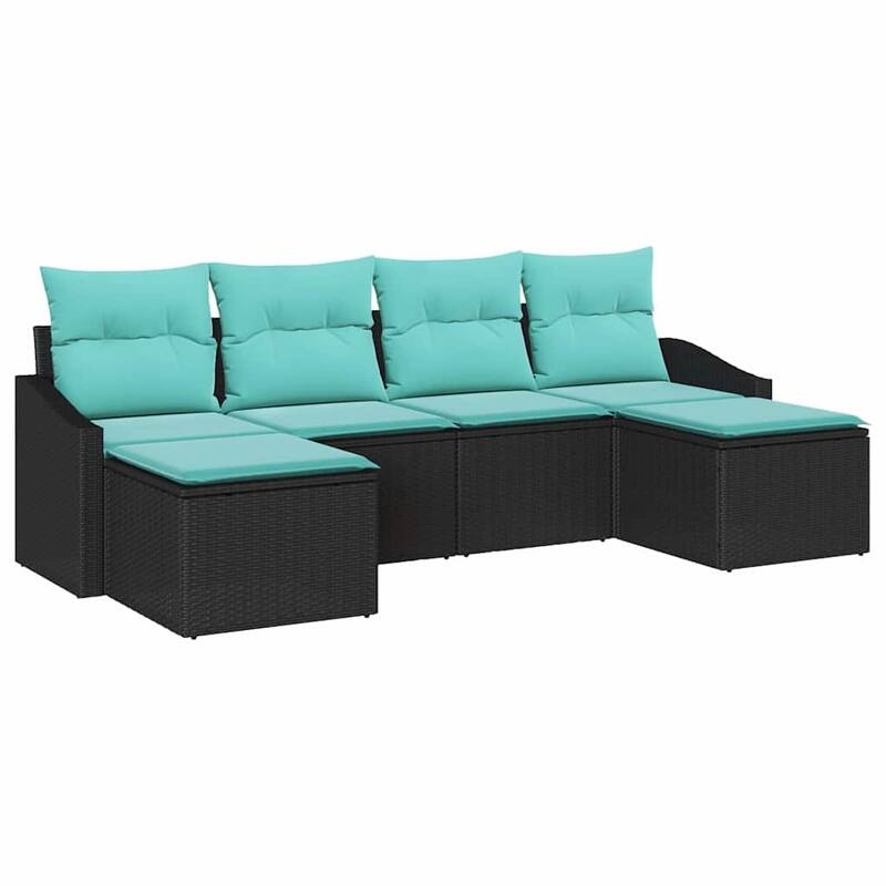 vidaXL 6 Garden Sofa Set with Cushions Black Poly Rattan - 91.7 x 46.1 x 27.2