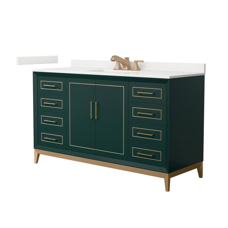 Wyndham Collection WCH515160S-QTZ-US3MXX Marlena 60" Free Standing - Green / White Quartz Top / Satin Bronze Hardware