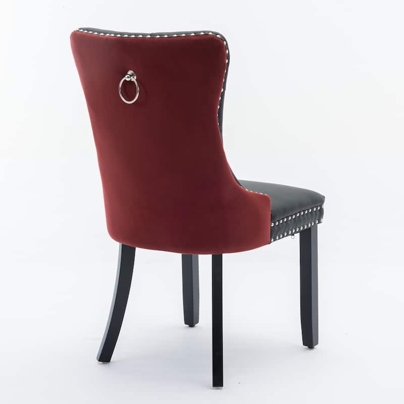 Faux Leather Upholstered Tufted Dining Chairs Set of 2, High Wingback Kitchen Chairs with Wood Legs and Nailhead Trim