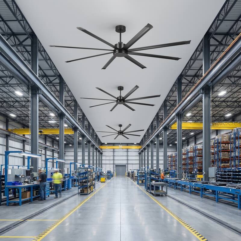 100-inch Black Extra Large Industrial 8 Aluminum Blades High Ceiling Fans with remote control - 99.8" W x 23.62" H