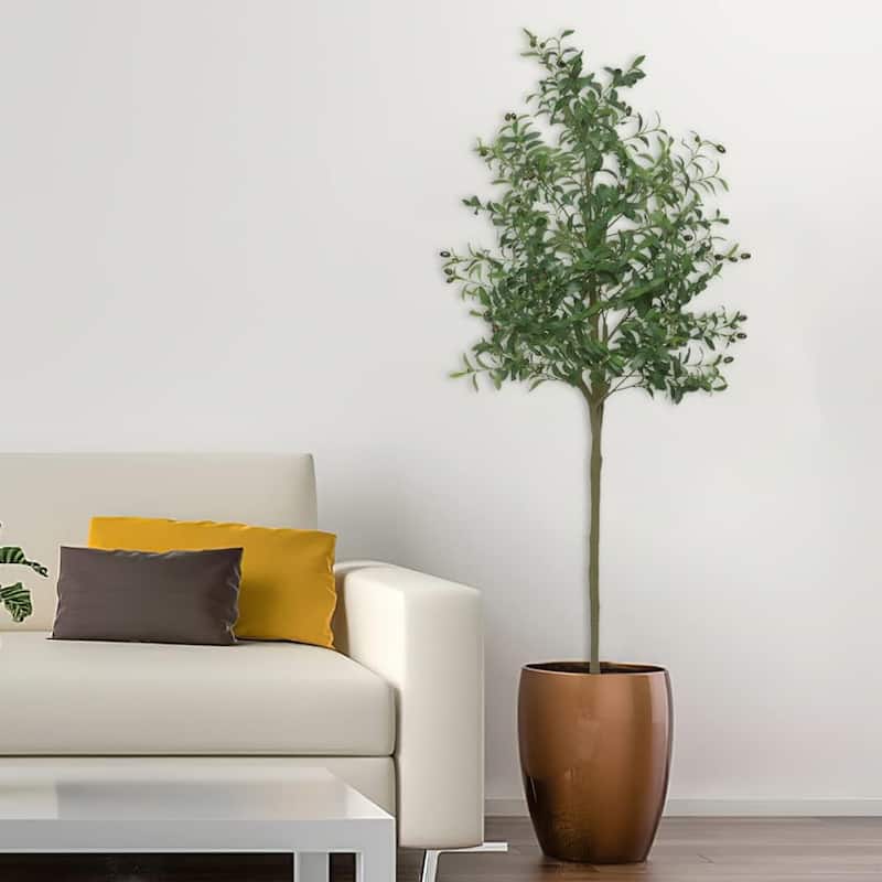 Artificial Olive Tree, Tall Pre-Potted Faux Silk Plant Faux Olive Tree - Green - 6FT