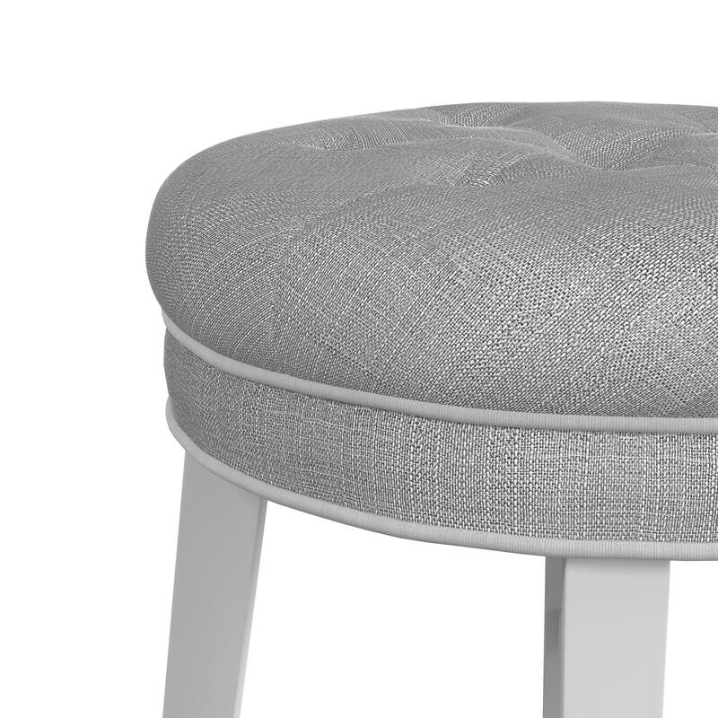 Hillsdale Furniture Sophia Tufted Backless Vanity Stool, White with Linen Gray Fabric - White & Linen Gray - 16" x 16" x 18"
