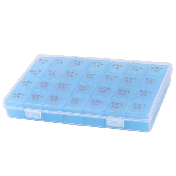 Home PP Rectangle 28 Slots Medicine Pill Storage Container Case Box Blue
