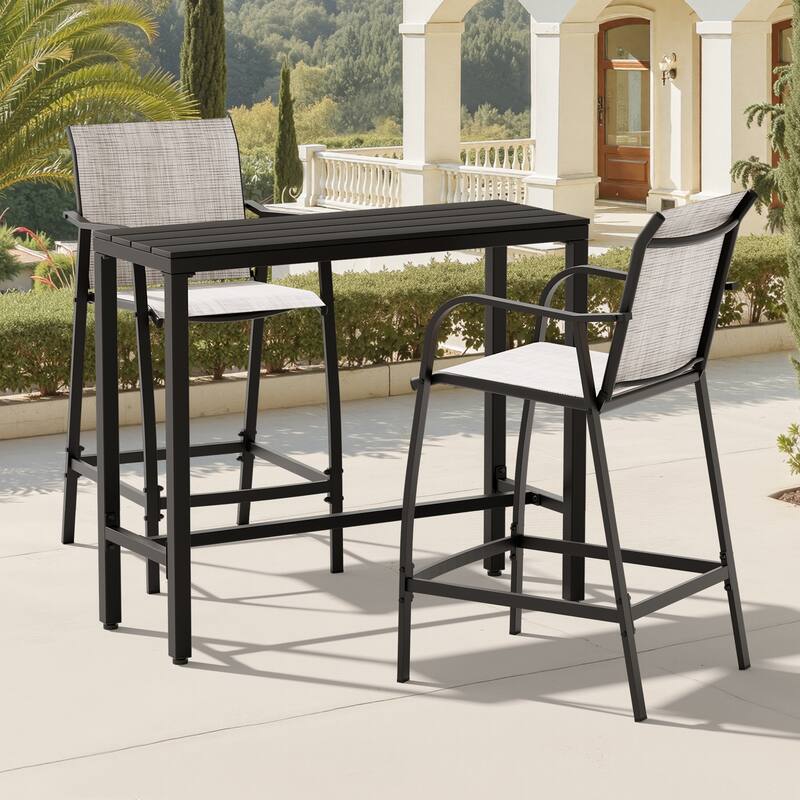 Outdoor Patio Bar Stools Set Rectangle Bar Table with Barstools - Brown-42.91 inches table-Grey&Brown chairs