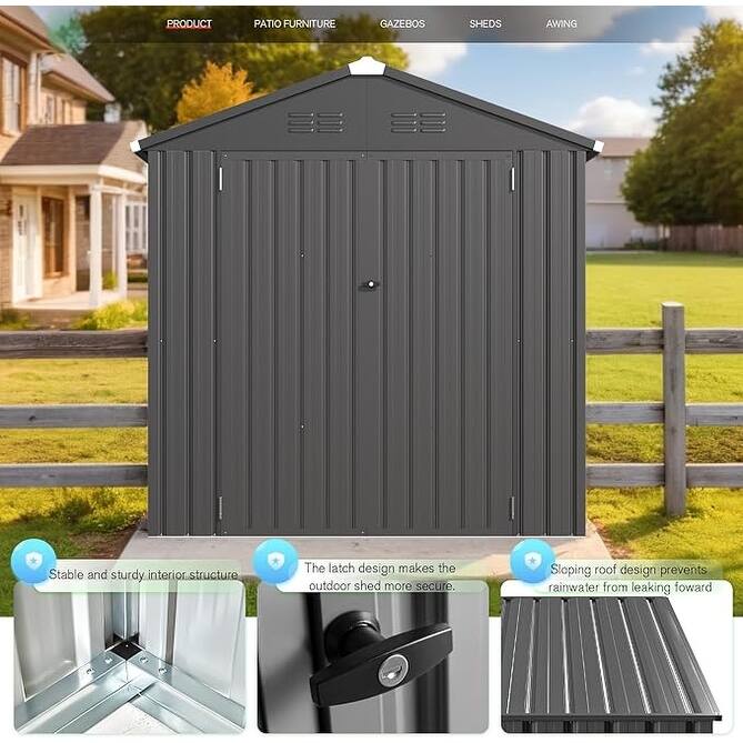 AECOJOY Outdoor Metal Storage Shed with Lockable Door