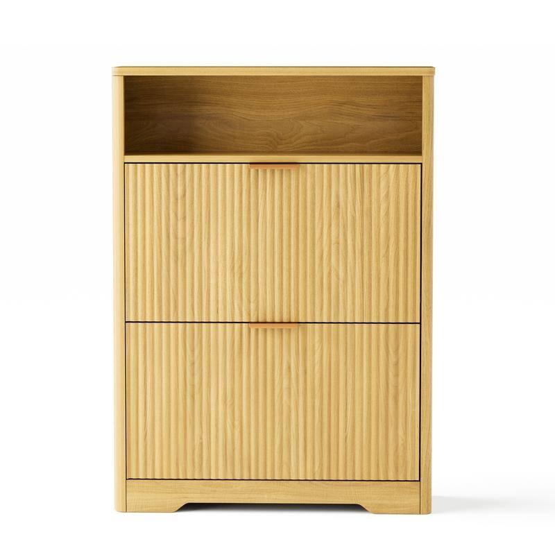 40" Tall Shoe Cabinet Storage for Entryway, Free Standing Organizer with Two Hidden Flip Drawers