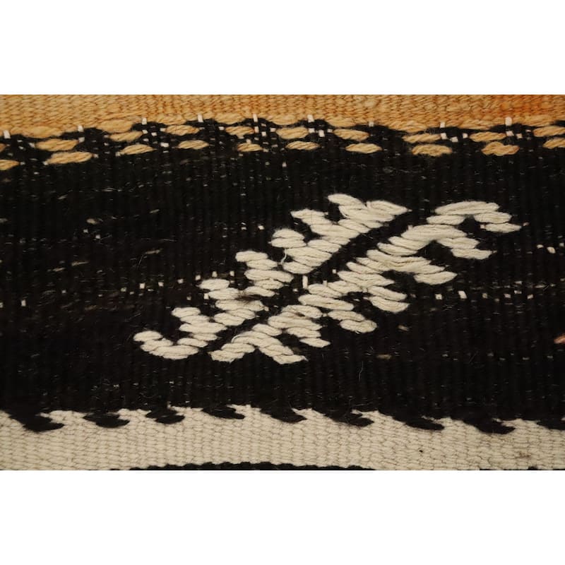 Hand Woven Oriental 100% Wool Carpet Southwestern Tribal Black Kilim Runner Rug - 9' 6'' X 3' 4''