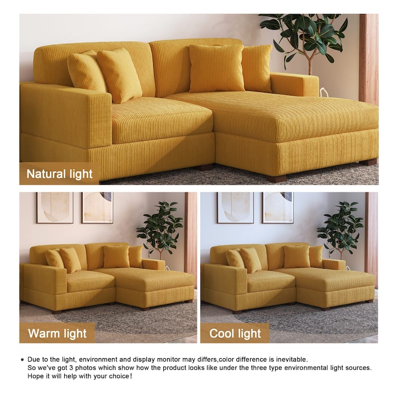 Modern L-Shaped Corduroy Modular Sectional Couch Sofa with Pillows