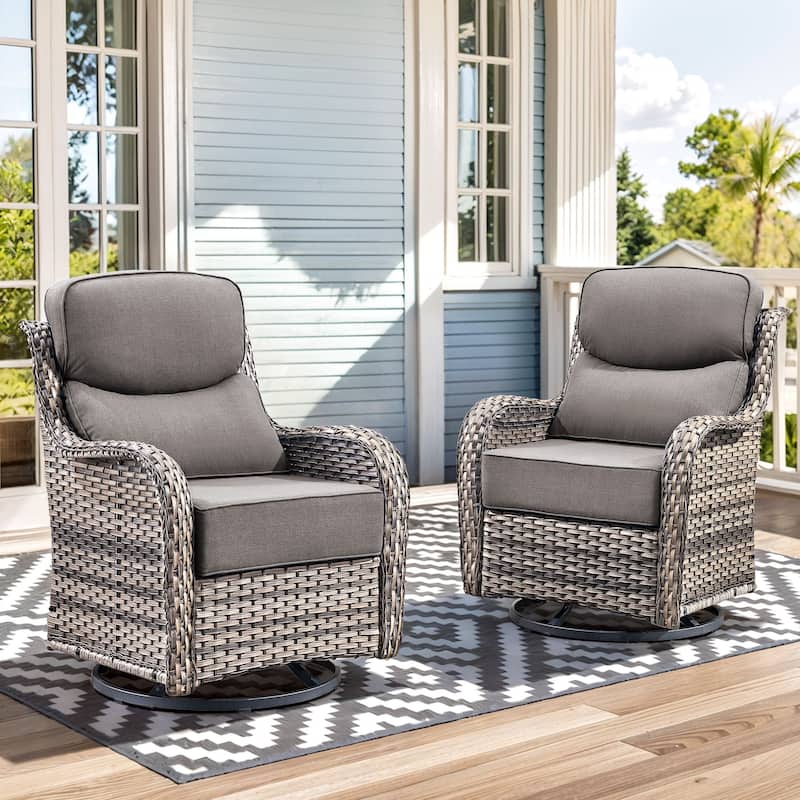 779657388297 Outdoor Swivel Glider Chairs with 4Inch 5Inch 6Inch Cushion - Grey Wicker Grey Cushion - 2 Pieces Swivel Chair with 6 Inch Cushion