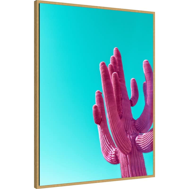 Magenta Pink Saguaro by Tom Windeknecht Framed Canvas Wall Art Print - Sylvie Bright Gold