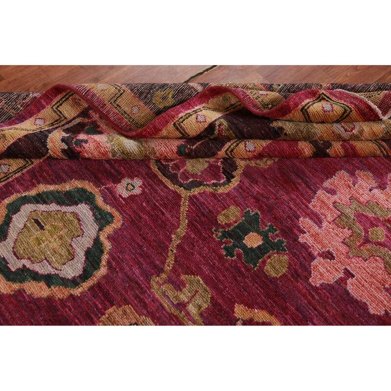 Hand Knotted Oriental 100% Wool Carpet Transitional All-Over Pink Oushak Area Rug - 9' 9'' X 8' 0''
