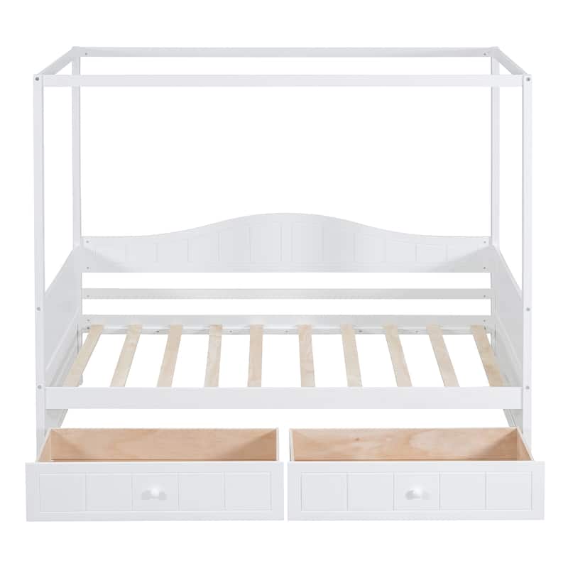 Twin Size Wood Canopy Day Bed with 2 Drawers