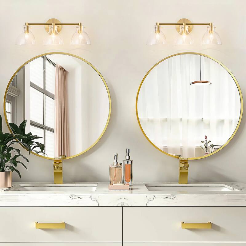 Rennnsan 3-Light 24 in. Modern Gold Dome Clear Glass Bathroom Vanity Light, Linear Wall Light