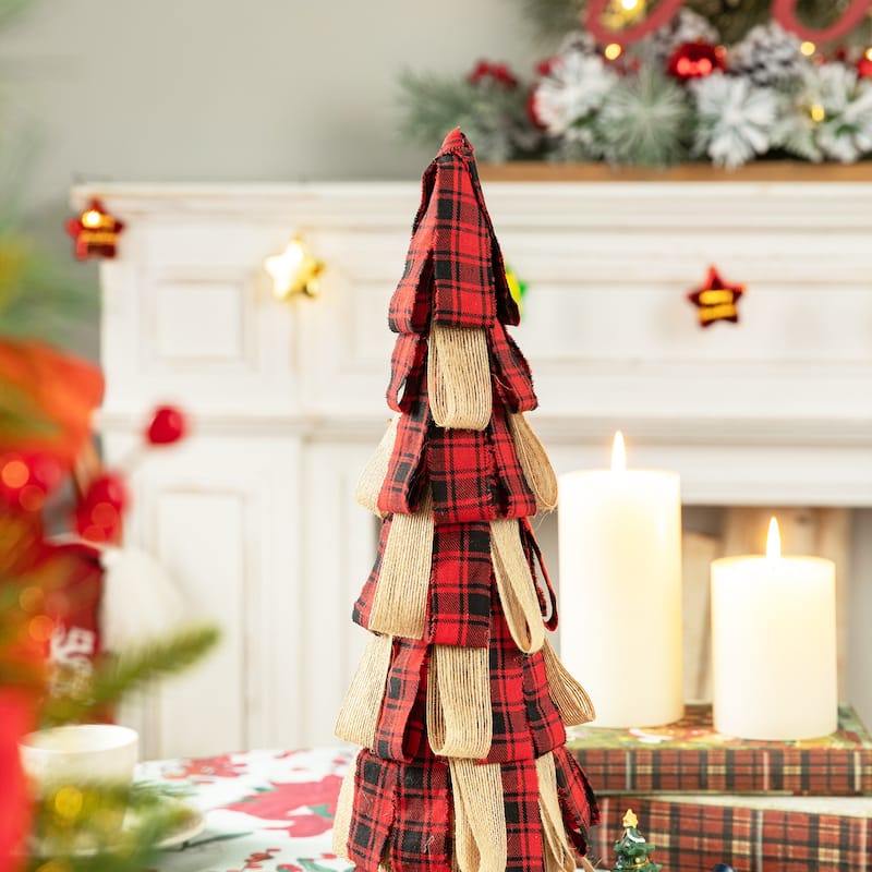 Glitzhome 17"H Christmas Plaid Fabric Tabletop Tree