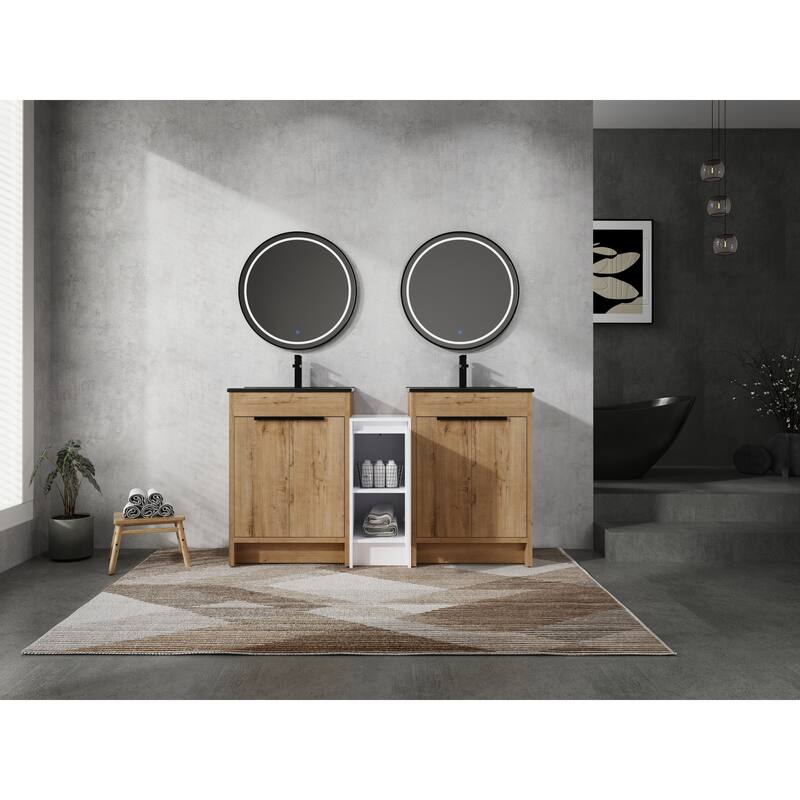 72" Freestanding Bathroom Vanity Set with Adjustable Storage Cabinets, Black Ceramic Sink