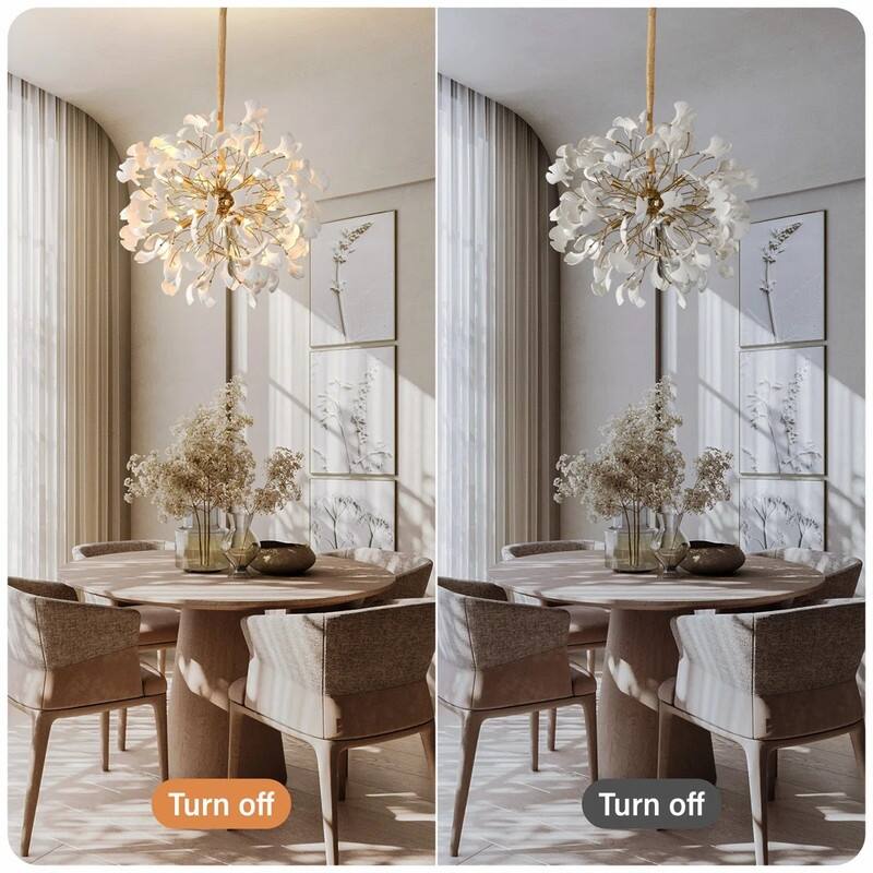 KAYLA Modern Gold Tree Branch Ginkgo Leaf Chandelier - 55" Rectangle Ceramic & Aluminum Design