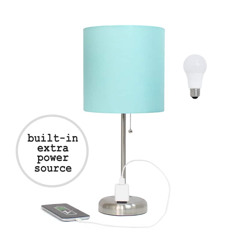 Simple Designs 9.5" Desk Lamp with Charging Outlet and LED Bulb Included - 19.50 - Brushed Steel/Aqua Shade