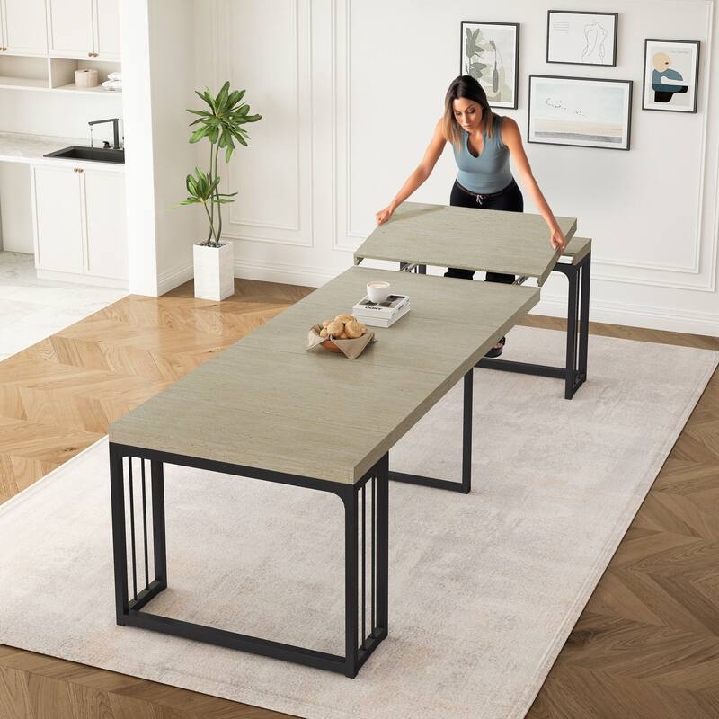 23.62" - 118" Stretching Length, Modern Extendable Dining Table,Seats 2-10 People,,Space-Saving Wood Dining Table for Kitchen - Ancient White