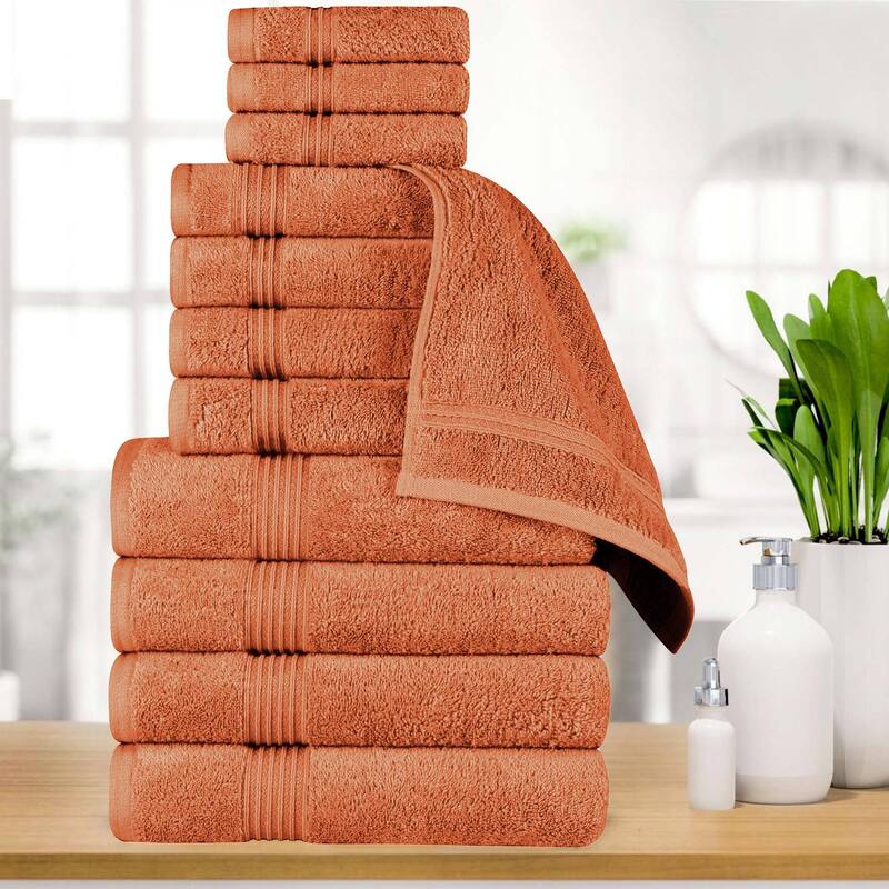 Superior Heritage Egyptian Cotton Absorbent 12-Piece Towel Set - Caramel Brown
