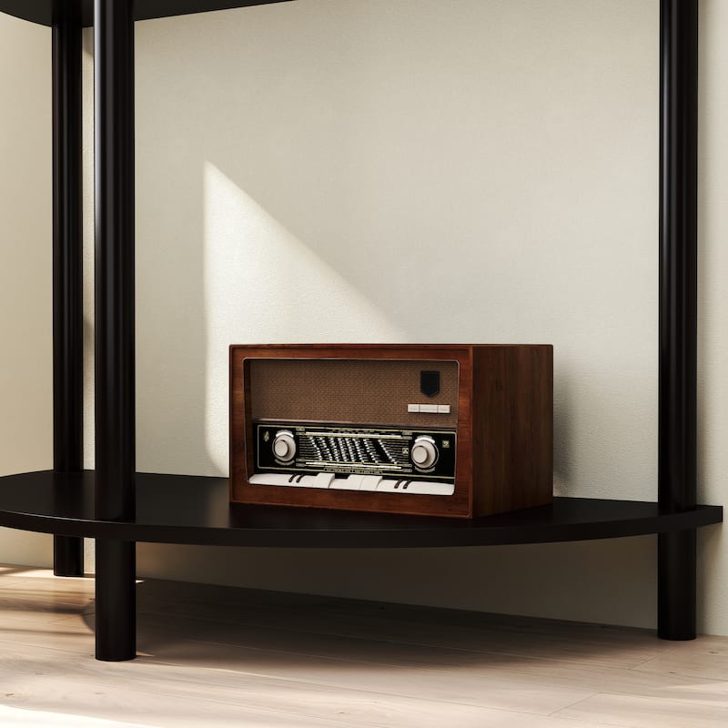 Boho Rattan Semi Circle End Table with Sliding Rattan Door,Elegant Entryway Console with Storage and Bottom Shelf