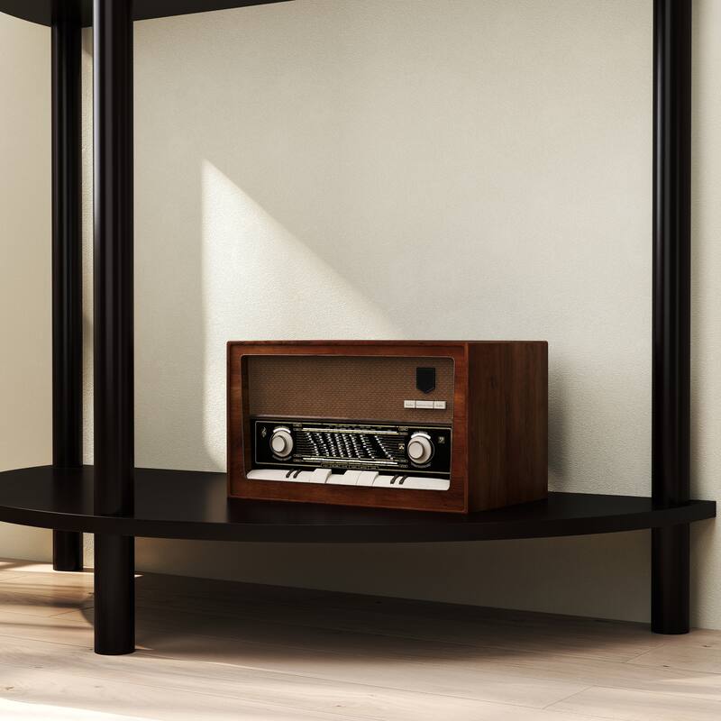 Half Moon End Table with Sliding Rattan Door, Boho Semi-circle Entryway Console Table with 2 Storage Cabinet and Bottom Shelf