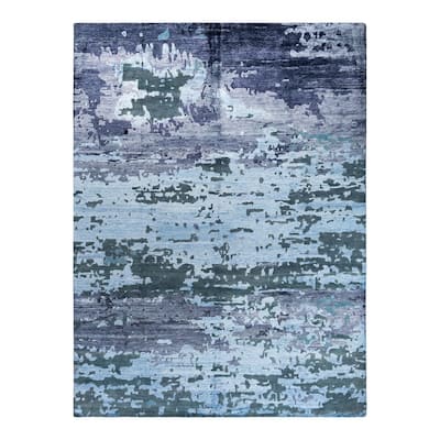 Modern One-of-a-Kind Handmade Area Rug - Blue, 9' 1" x 12' 2" - 9' 1" x 12' 2"