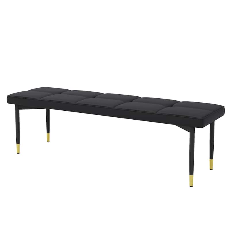 Roomfitters 47"/59" PU Shoe Bench with Gold Metal Legs, Entryway Seat for Bedroom, Living Room and Hallway, Black
