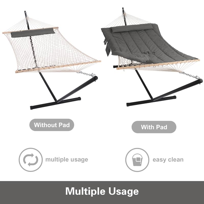 Hammock Double Hammock with Stand, Two Person Cotton Rope Hammock