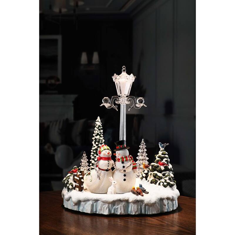 LED Lighted Street Lamp with Snowman Christmas Tabletop Decorations - 12.25" - Set of 2