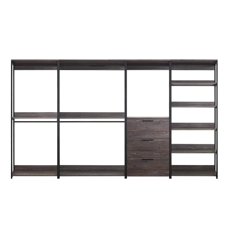 Monica Rustic Gray Freestanding Walk in Wood Closet System with Metal Frame