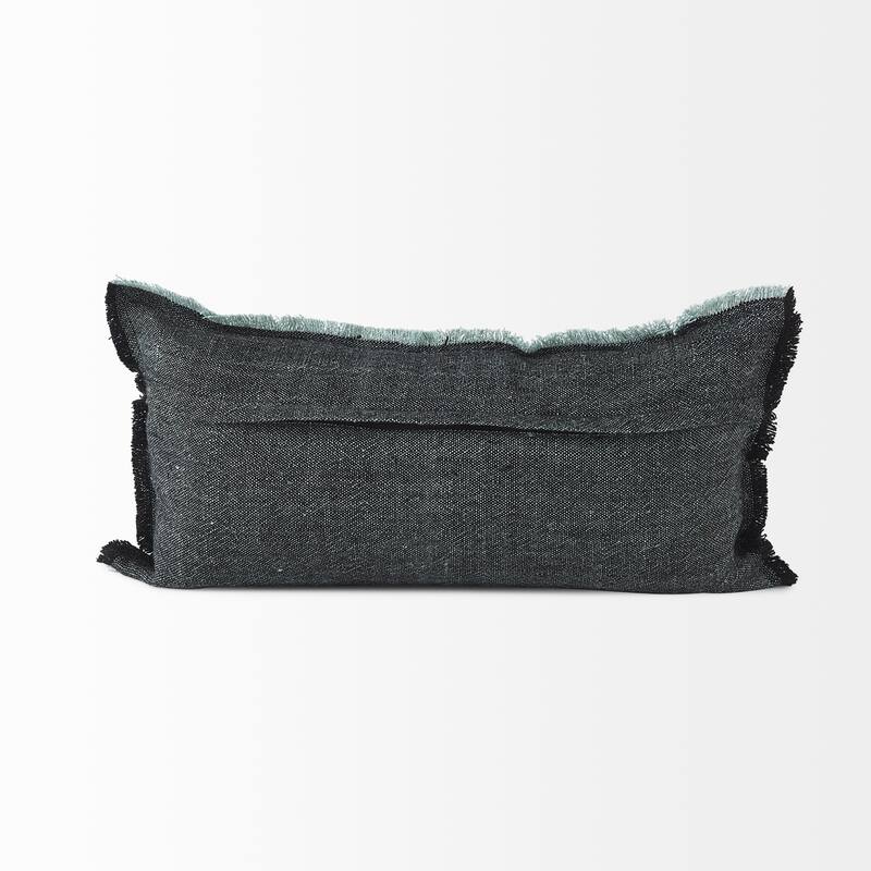 Malia Dark Gray Fabric w/ Teal Fringed Edges Pillow Cover