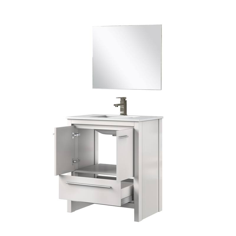 Lafarre Bath Vanity with Quartz Top, Sink, Mirror and Chrome Faucet