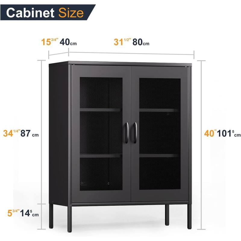 Metal Storage Cabinet with Mesh Doors and Shelves,Multipurpose Storage Rack,3-Tier Office Cabinet,Locker Style Accent Cabinet