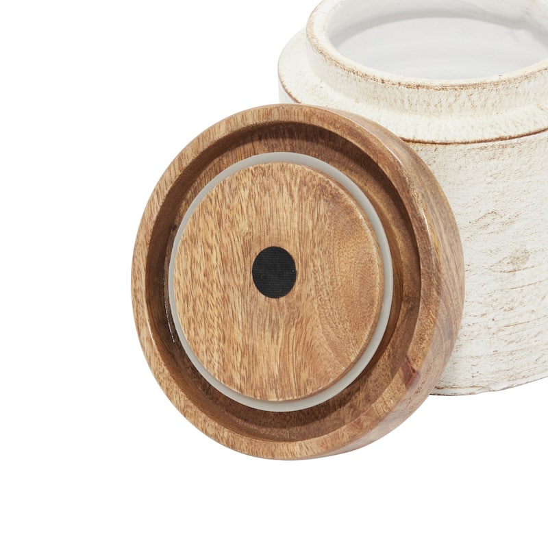 Ceramic Decorative Jars with Wood Lids - Set of 3 White - Roche River Decor - 6"W x 5"L x 8"H
