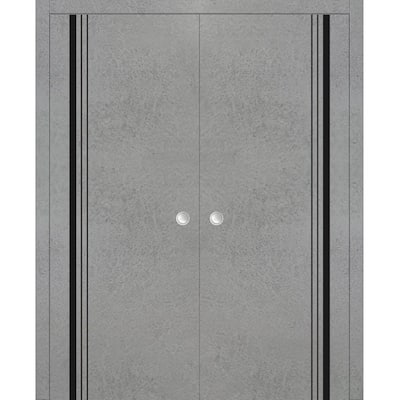 French Double Pocket Doors 36x80 Planum 0011 Concrete with Kit Trims Rail