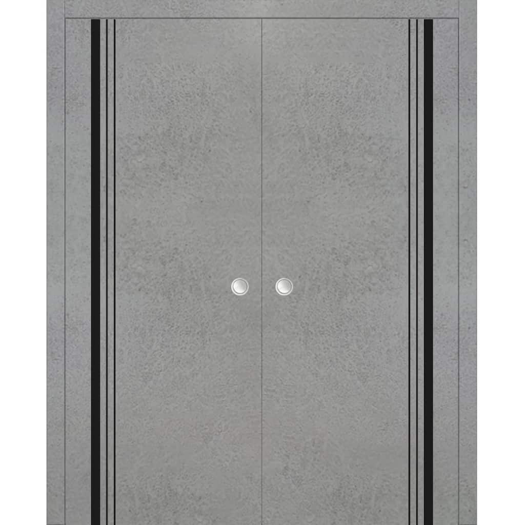 French Double Pocket Doors 36x80 Planum 0011 Concrete with Kit Trims Rail