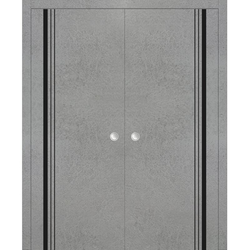 Solid French Door 18 x 80 Planum 0011 Concrete with| Bathroom