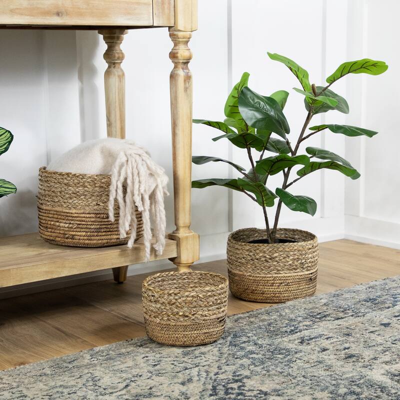 Set of 3 Braid and Twist Woven Seagrass Storage Baskets 9.75" - 9.75