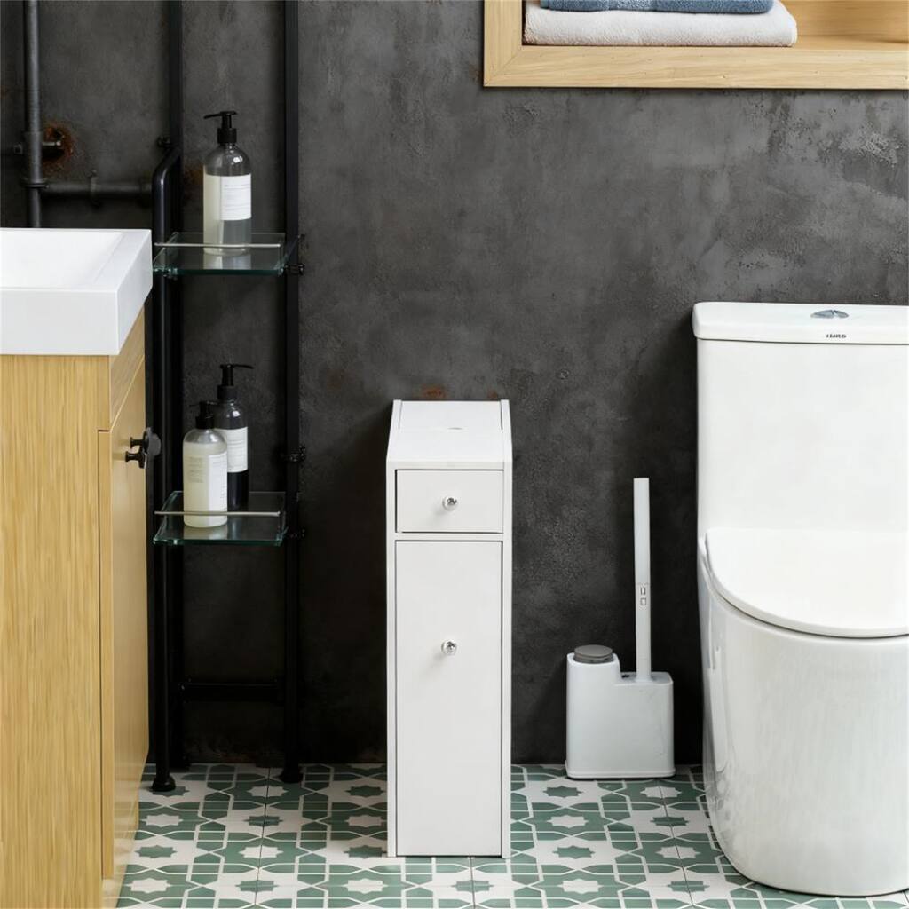 Slim Floor-Standing Storage Cabinet, All-in-One Bathroom Organizer