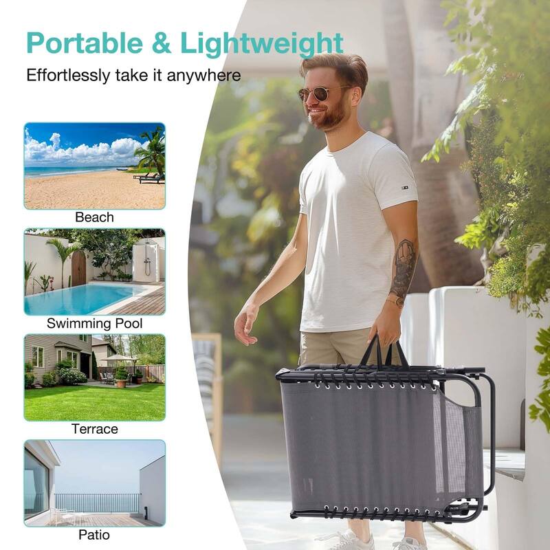 Folding Chaise Lounge Pool Chair Set of 2, Patio Sun Tanning Chair, Outdoor Lounge Chair with 4-Position Reclining Back