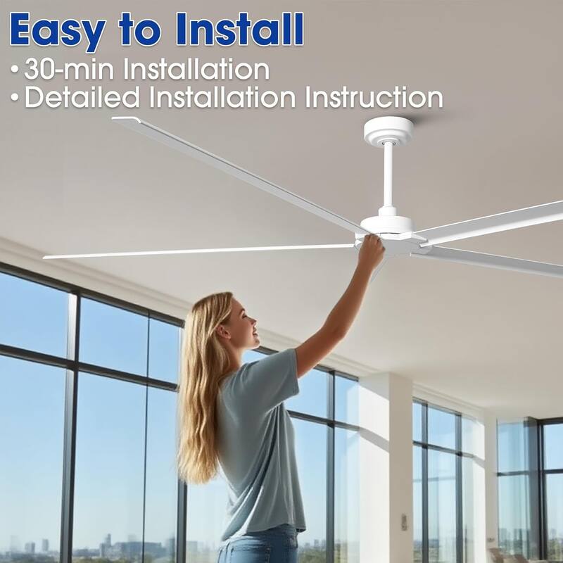 Ceiling Fan 84" Industrial 5-Blade White IPX4 Outdoor Use