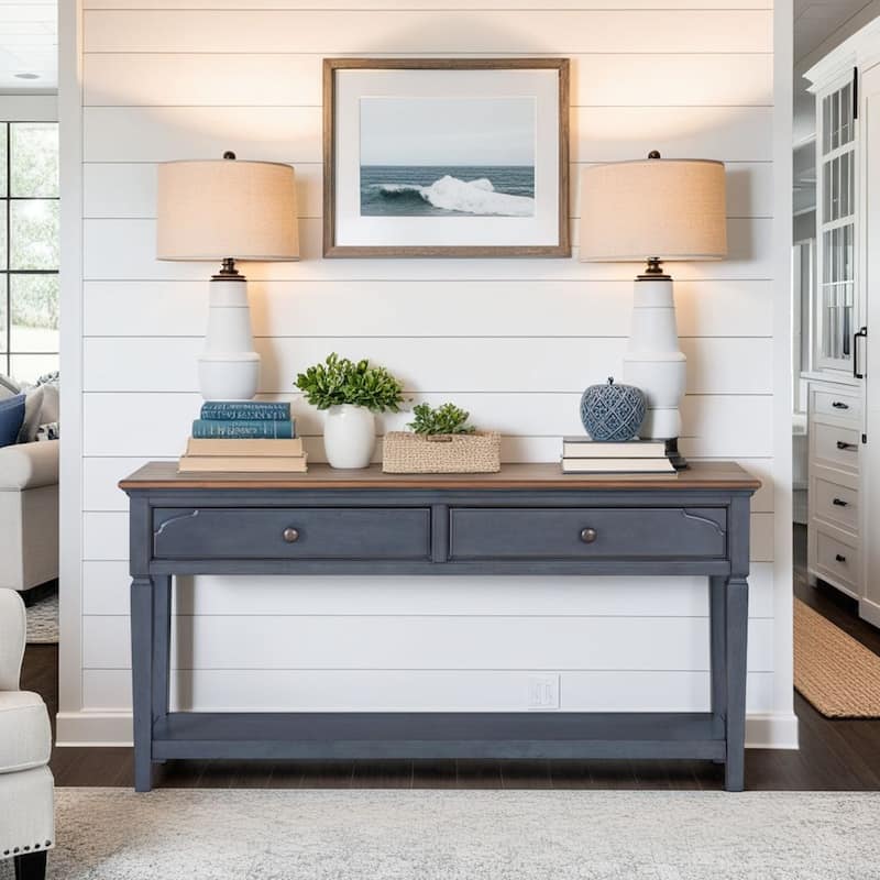 Bridgevine Home Americana 60 inch Sofa Table, Corduroy Blue Finish, Minimal Assembly Required - Corduroy Blue - Wood