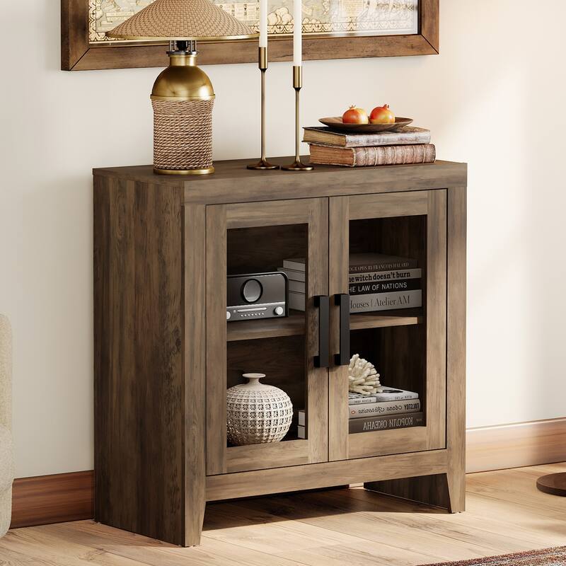 WAMPAT Modern Farmhouse Modular Buffet Cabinet, Glass Door Sideboard with Adjustable Shelves