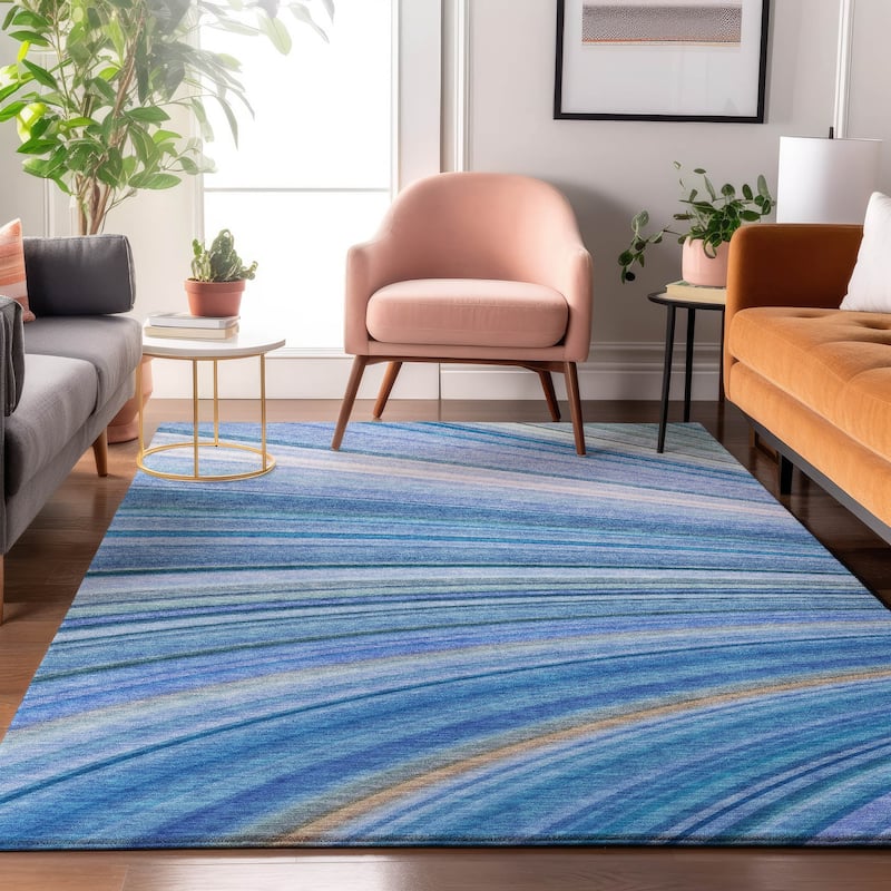 Premium Washable Super Soft Striped Abstract Mayfield Rug - Blue - 10' x 14' - Rectangle