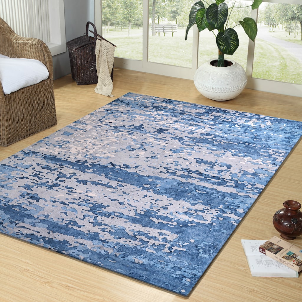 Handwoven Silver Blue Rug - 8 ' X 10 ' Rectangle