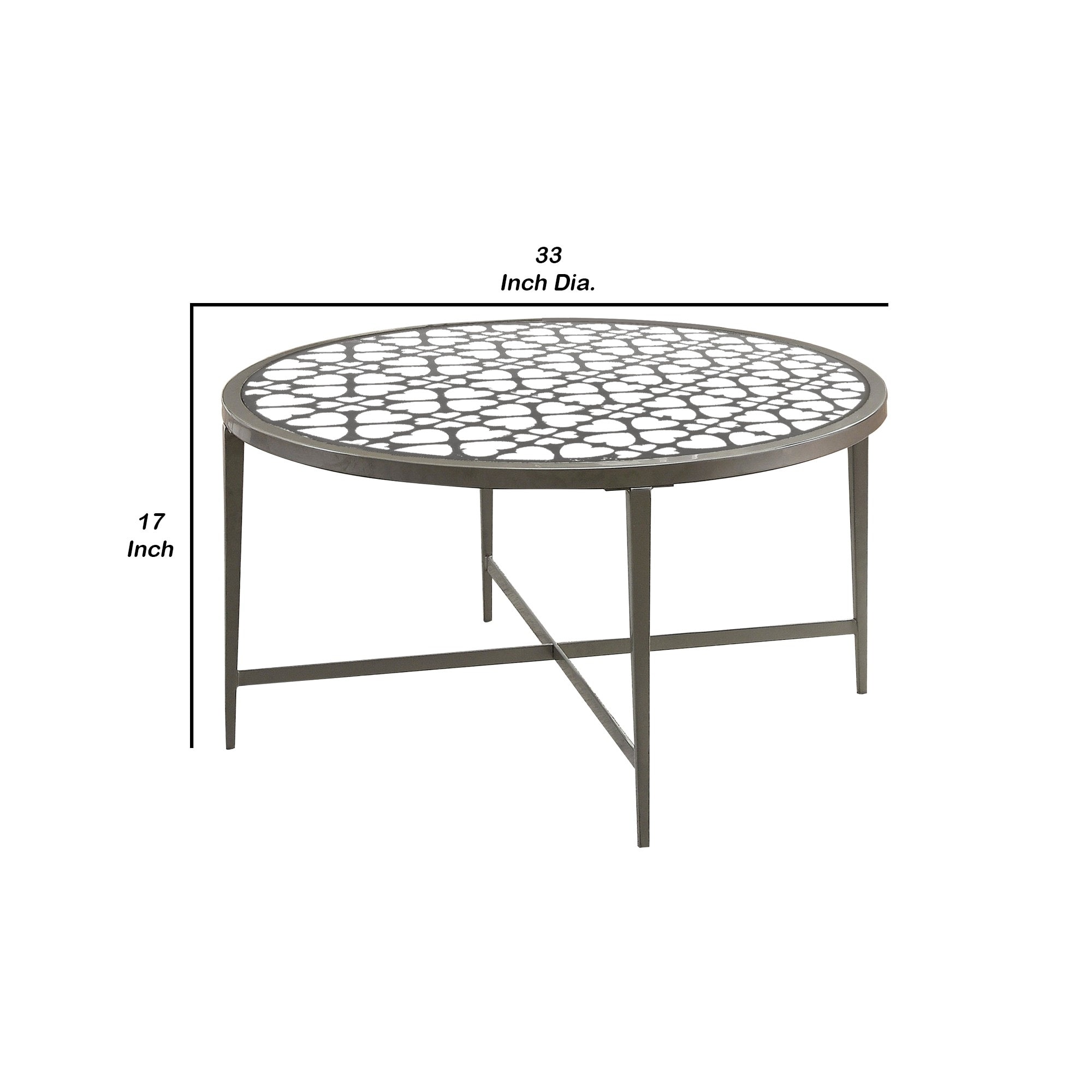 Round Glass Top Coffee Table With X Support Metal Base