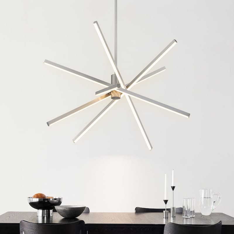 5-Light Modern Sputnik Linear Pendant Lights Integrated LED Kitchen Island Lighting - Satin Nickel