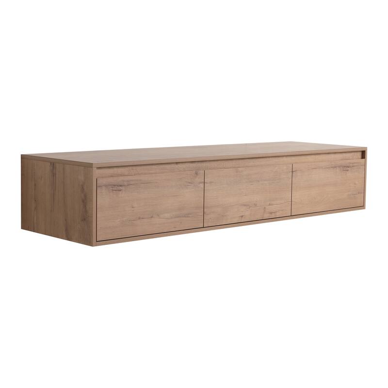 60 Inch Wall Mounted Bathroom Vanity without Sink, Bathroom Cabinet with 3 Soft-Close Drawers - Imitative Oak