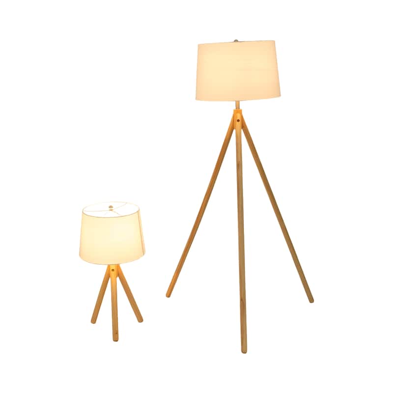 Sagebrook Home 59/26" Wood Tripod Table&floor Lamps, Natural, Set of 2 - 28" x 28" x 59"
