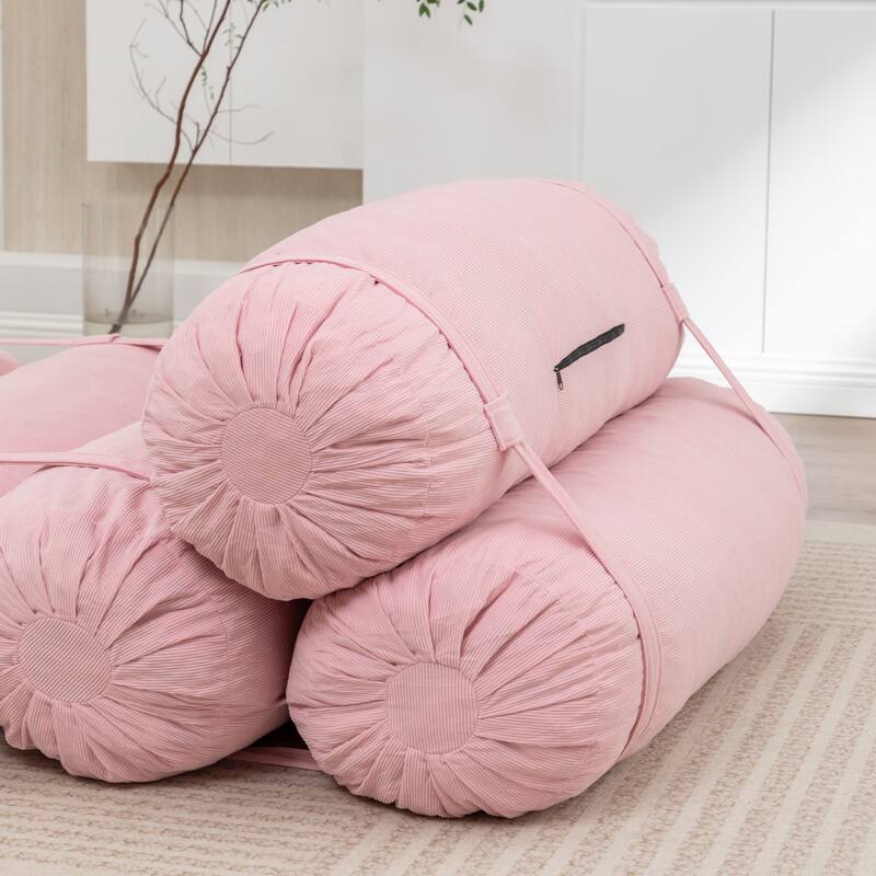 Versatile Lazy Sofa Corduroy Chaise Lounge Floor Couch Composed of 5 Cylindrical Pillows with Adjustable Straps